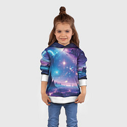 Толстовка-худи детская Звездный город в космосе, цвет: 3D-белый — фото 2