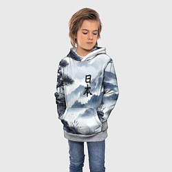 Толстовка-худи детская Японский пейзаж - нейросеть, цвет: 3D-меланж — фото 2
