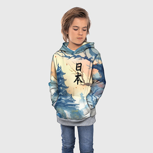 Детская толстовка Japanese landscape - watercolor / 3D-Меланж – фото 3