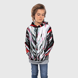 Толстовка-худи детская Хаотичная красно-белая абстракция, цвет: 3D-меланж — фото 2