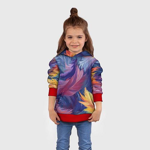 Детская толстовка Радужные перья / 3D-Красный – фото 4