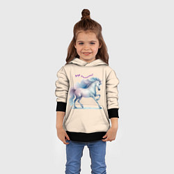 Толстовка-худи детская Чаруй реальность - единорог на бежевом, цвет: 3D-черный — фото 2