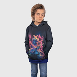 Толстовка-худи детская Самурай жаба - неоновое граффити крупно, цвет: 3D-синий — фото 2