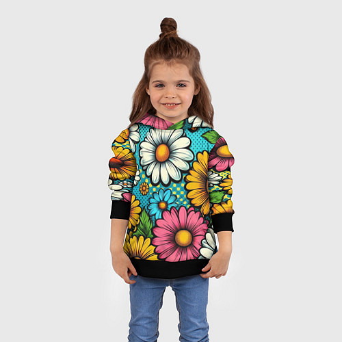 Детская толстовка Графический паттерн - Летние Цветы / 3D-Черный – фото 4