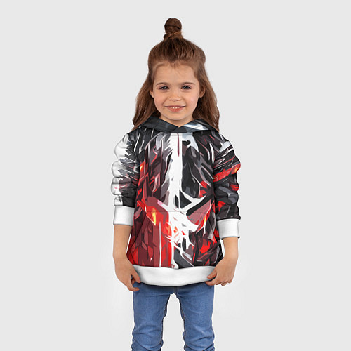 Детская толстовка Красная каменная абстракция и белая полоса / 3D-Белый – фото 4