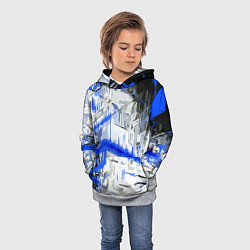 Толстовка-худи детская Сине-белая абстракция на чёрном фоне, цвет: 3D-меланж — фото 2