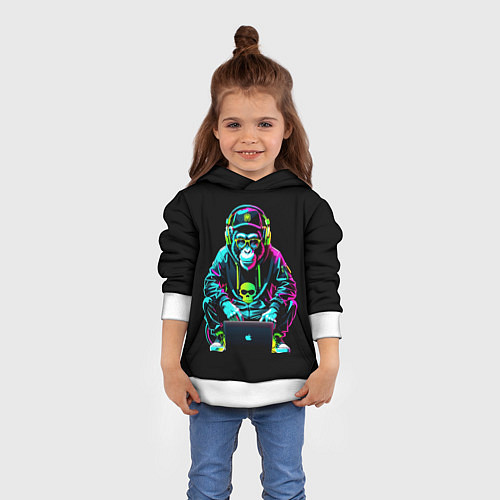 Детская толстовка Неоновая обезьяна хакер в хип хоп стиле / 3D-Белый – фото 4