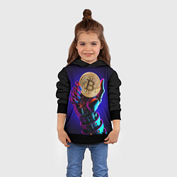 Толстовка-худи детская Биткойн в руке киборга, цвет: 3D-черный — фото 2
