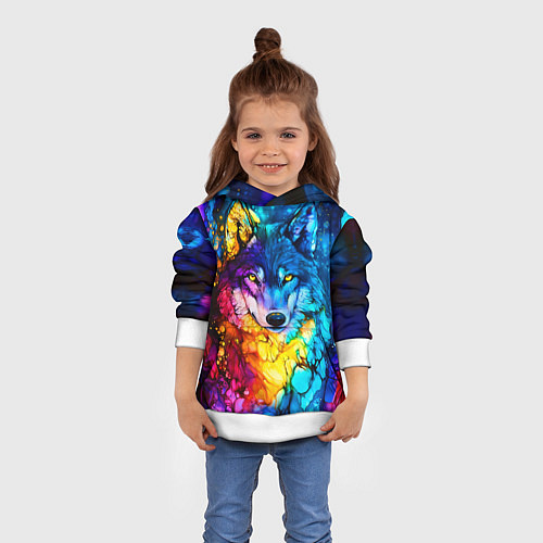Детская толстовка Кислотный волк / 3D-Белый – фото 4