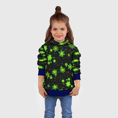 Детская толстовка Кислотные снежинки текстура / 3D-Синий – фото 4