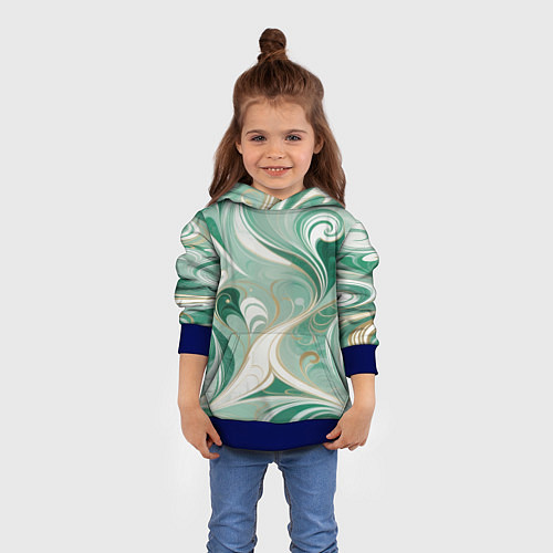 Детская толстовка Светло-зеленый узор с завитками / 3D-Синий – фото 4
