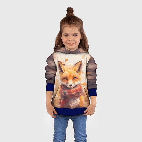 Детская толстовка Лис в клетчатом шарфе / 3D-Синий – фото 4