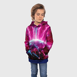 Толстовка-худи детская Неоновые молнии ударяют в планету - нейроарт, цвет: 3D-синий — фото 2
