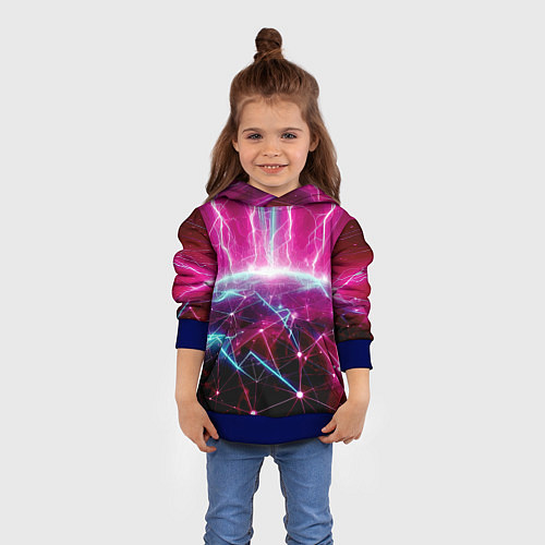 Детская толстовка Неоновые молнии ударяют в планету - нейроарт / 3D-Синий – фото 4