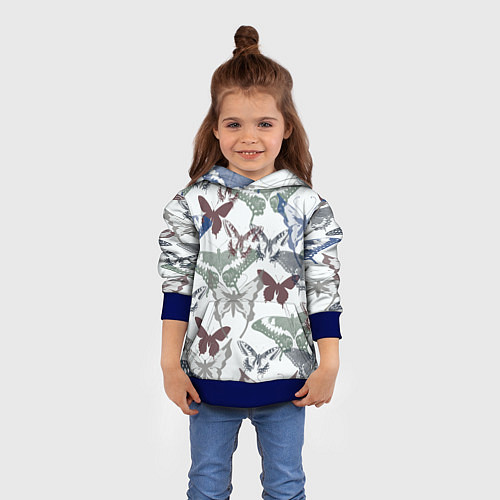 Детская толстовка Бабочки на белом фоне - паттерн / 3D-Синий – фото 4