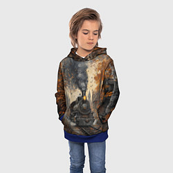 Толстовка-худи детская Ретро иллюстрация с паровозом, цвет: 3D-синий — фото 2