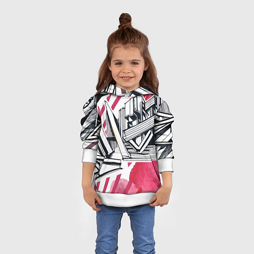 Детская толстовка Скетч архитектуры - акварельная абстракция / 3D-Белый – фото 4