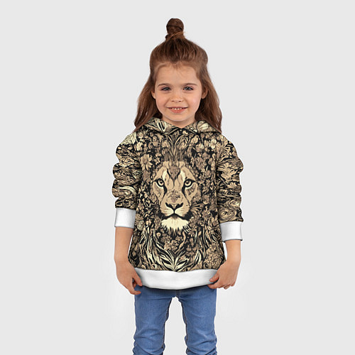 Детская толстовка Лев среди узоров из цветов / 3D-Белый – фото 4