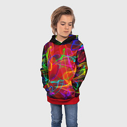 Толстовка-худи детская Неоновые волны дыма, цвет: 3D-красный — фото 2
