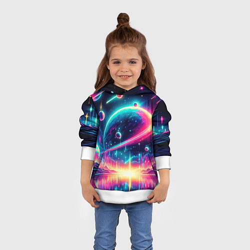 Детская толстовка Неоновый космос - нейроарт / 3D-Белый – фото 4