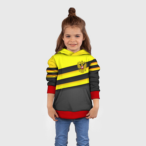 Детская толстовка Герб РФ геометрия линии / 3D-Красный – фото 4