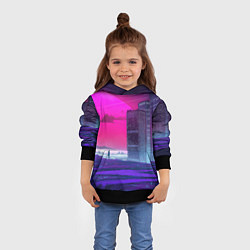 Толстовка-худи детская Synthwave неоновый город, цвет: 3D-черный — фото 2