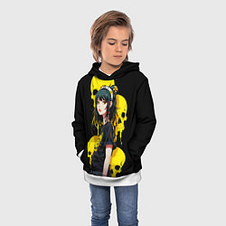 Толстовка-худи детская Брюнетка с желтыми черепами, цвет: 3D-белый — фото 2