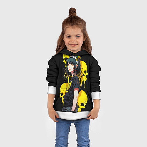Детская толстовка Брюнетка с желтыми черепами / 3D-Белый – фото 4