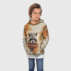 Толстовка-худи детская Осенний енот, цвет: 3D-белый — фото 2