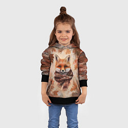 Толстовка-худи детская Осенний лис в шарфе, цвет: 3D-черный — фото 2