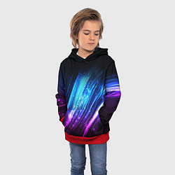Толстовка-худи детская Неоновые звёзды текстура, цвет: 3D-красный — фото 2