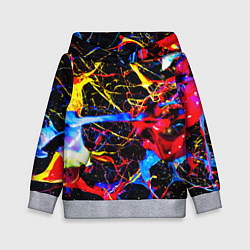 Толстовка-худи детская Неоновые брызги красок, цвет: 3D-меланж