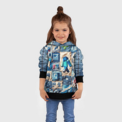 Толстовка-худи детская Minecraft шагает на пэчворк, цвет: 3D-черный — фото 2