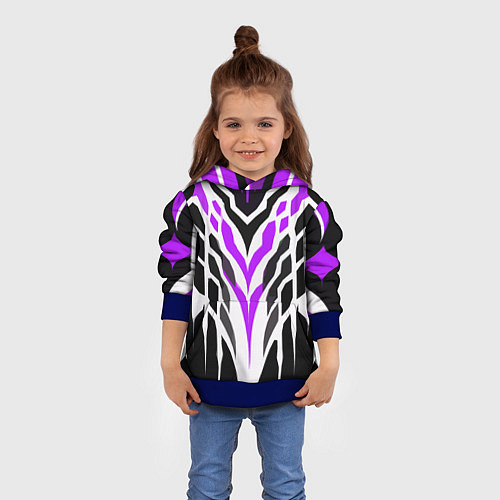 Детская толстовка Агрессивные фиолетово-белые полосы на чёрном фоне / 3D-Синий – фото 4
