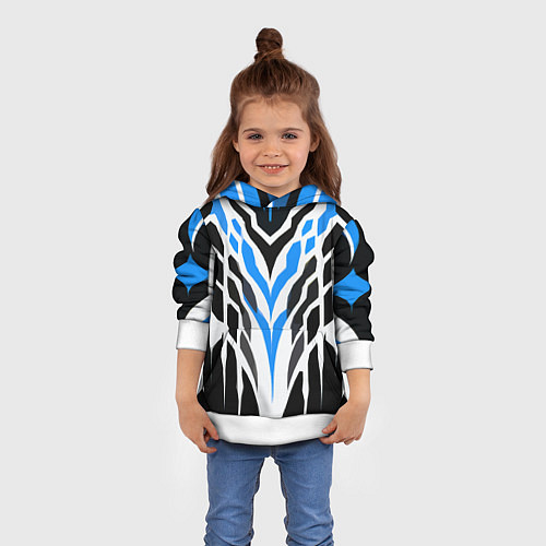 Детская толстовка Агрессивные сине-белые полосы на чёрном фоне / 3D-Белый – фото 4