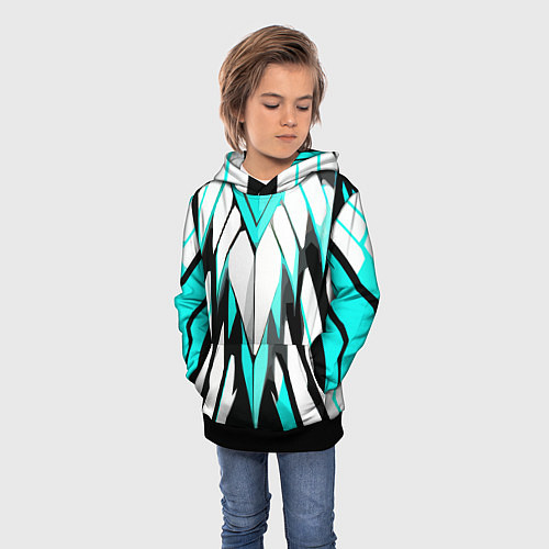 Детская толстовка Агрессивные чёрно-голубые полосы на белом фоне / 3D-Черный – фото 3
