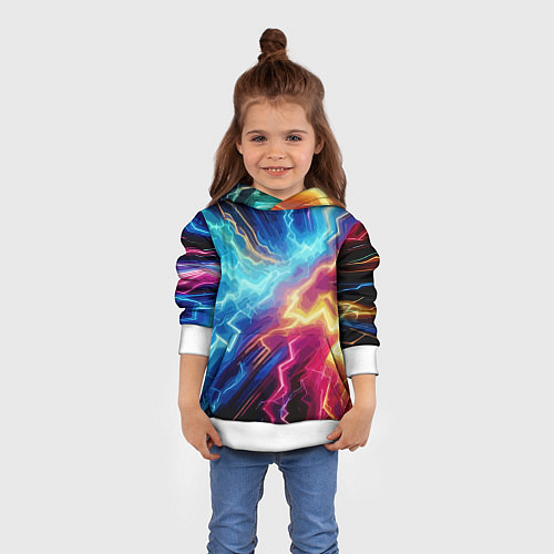 Детская толстовка Разряд неоновых молний - нейроарт / 3D-Белый – фото 4