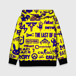 Толстовка-худи детская Логотипы игр на жёлтом, цвет: 3D-черный