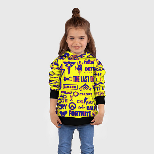 Детская толстовка Логотипы игр на жёлтом / 3D-Черный – фото 4