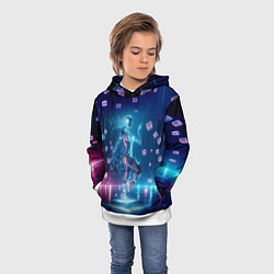 Толстовка-худи детская Танец неоновой кибер девушки - нейроарт, цвет: 3D-белый — фото 2