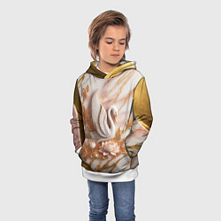 Толстовка-худи детская Фарфоровый лебедь и лотос на розовом мраморе, цвет: 3D-белый — фото 2