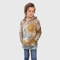 Толстовка-худи детская Фарфоровый лебедь и солнце на розовом мраморе, цвет: 3D-меланж — фото 2