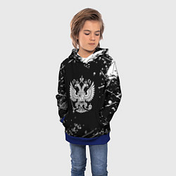 Толстовка-худи детская Герб РФ черно белые краски, цвет: 3D-синий — фото 2