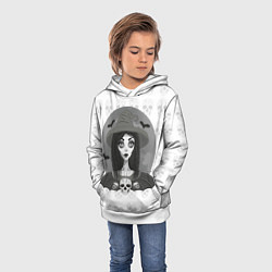 Толстовка-худи детская Ведьма, череп, Хэллоуин, цвет: 3D-белый — фото 2