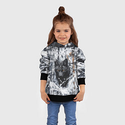 Толстовка-худи детская Черный лис в заснеженном лесу, цвет: 3D-черный — фото 2