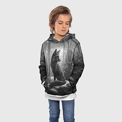 Толстовка-худи детская Серая лиса в зимнем лесу, цвет: 3D-белый — фото 2