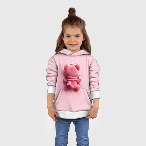 Детская толстовка Розовый плюшевый мишка со спины в разломе стены / 3D-Белый – фото 4