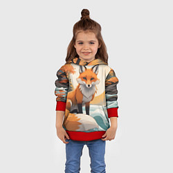 Толстовка-худи детская Лиса в лесу осень, цвет: 3D-красный — фото 2