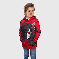 Толстовка-худи детская Девушка в стиле аниме в куртке на красном фоне, цвет: 3D-красный — фото 2
