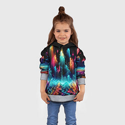 Толстовка-худи детская Neon fantastic metropolis - vaporwave, цвет: 3D-меланж — фото 2